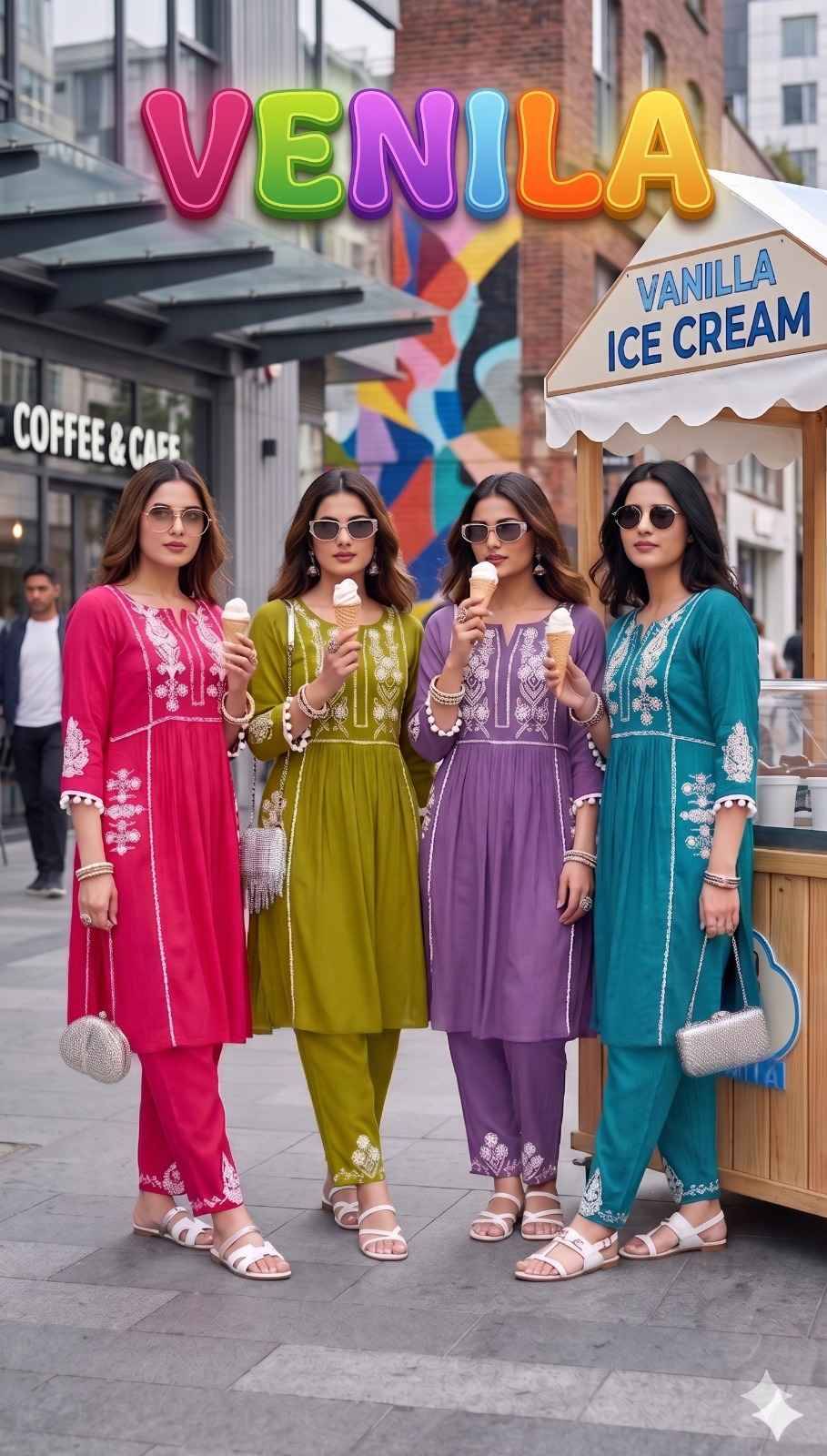 VENILA By Fashid 01 to 04 Designer Casuals Wear Collection Viscose Kurtis With Bottom Hand work At Wholesale Price
